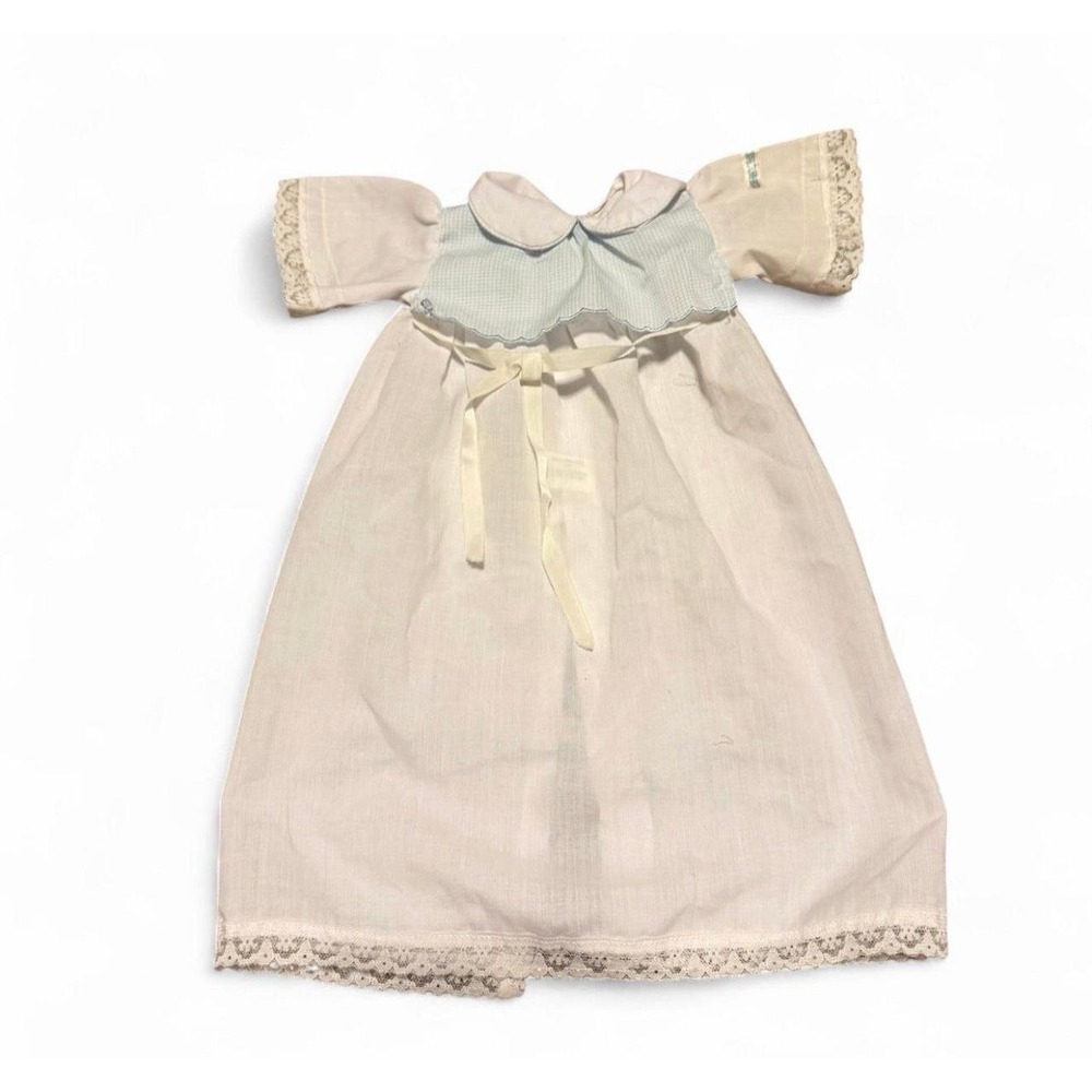 Vintage Cabbage Patch Kids Doll Nightgown Dress Blue Gingham Lace CPK Clothes